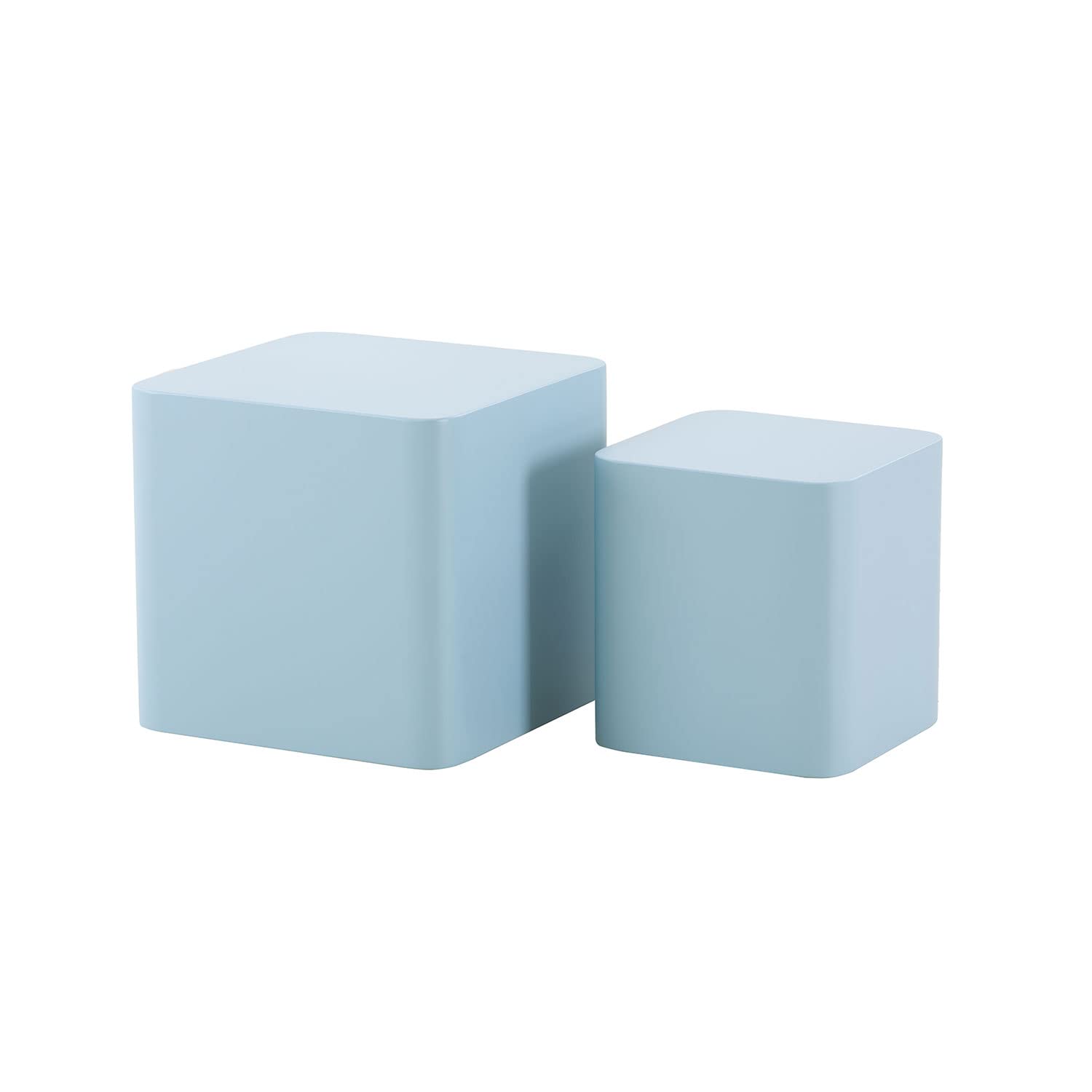 Modern Nesting Table Set of 2 - Light Blue MDF Coffee & Side Tables for Living Room, Office, Bedroom - 15.75
