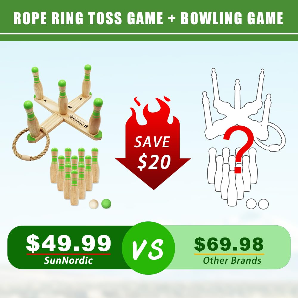 Premium Wooden Ring Toss Game Set - Outdoor Backyard & Beach Tossing Game with 6 Rings & Carrying Bag - Fun Lawn Games for Kids, Adults & Family - Perfect for Camping, Picnics, BBQs and Parties