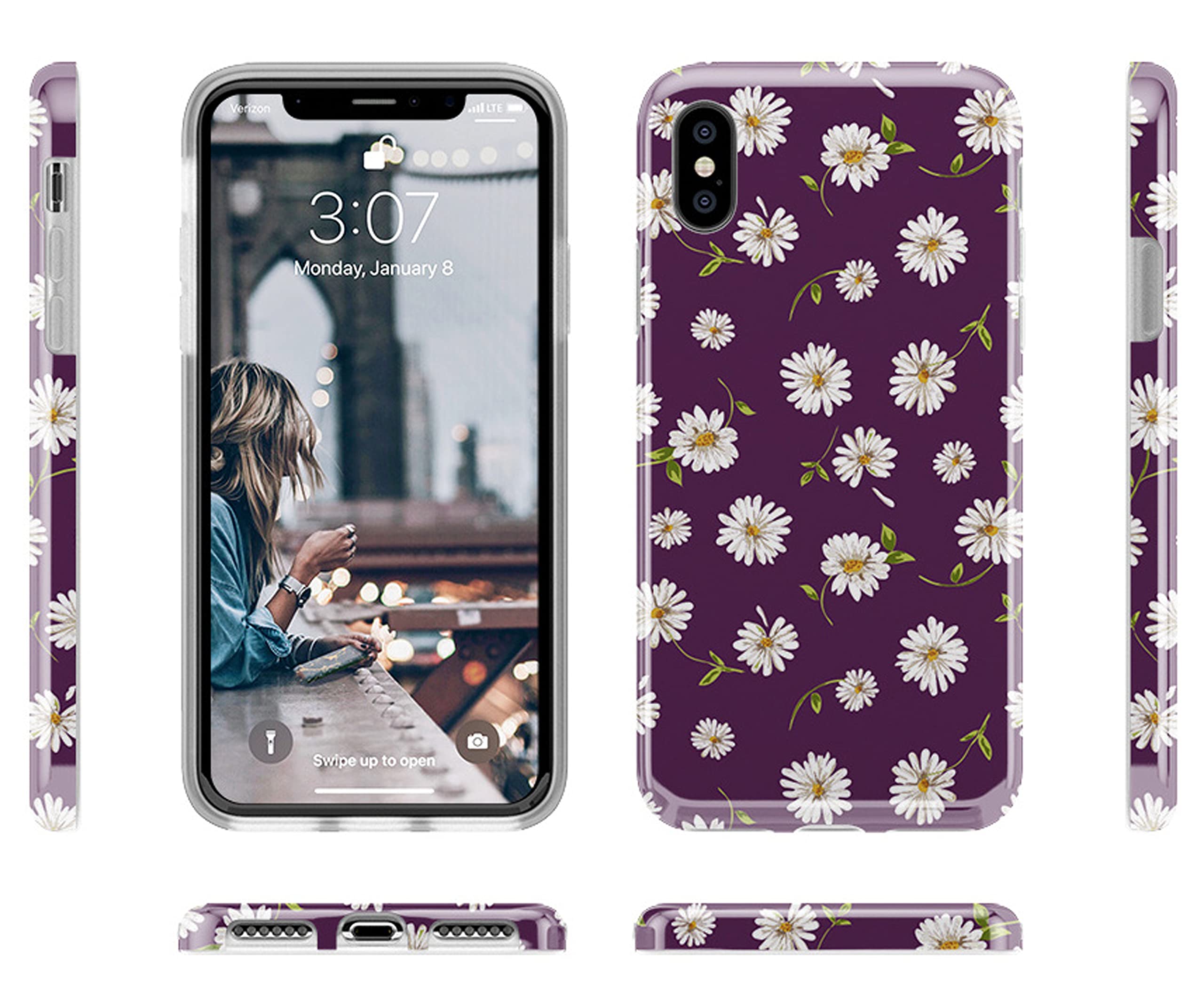 Casely iPhone X/XS Case - Daisy Daydream Plum Purple Floral Phone Cover | Slim Protective Case for Women & Girls | Perfect for Everyday Use, Work & Travel