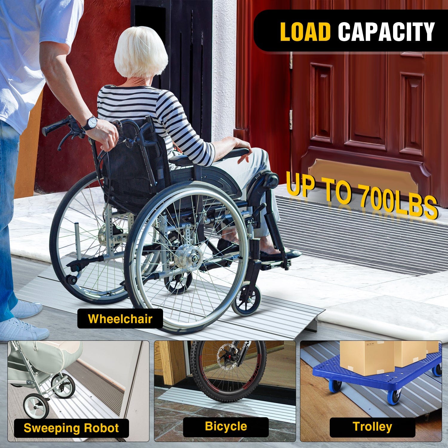 2 Inch Aluminum Wheelchair Ramp - Portable Door Threshold Ramp for Smooth Entry Transition - Home & Outdoor Use for Steps, Doorways, and Mobility Access