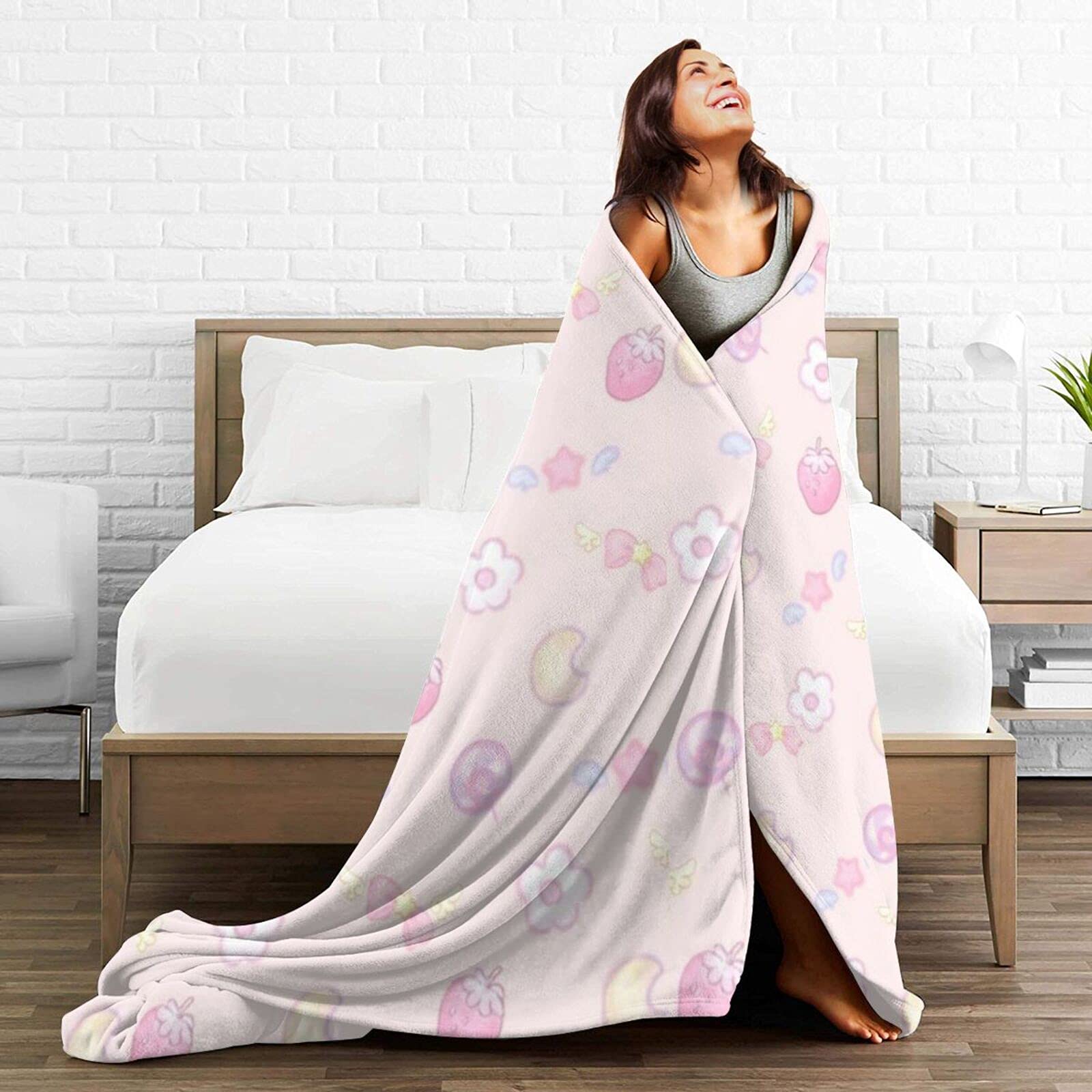 Soft Flannel Strawberry Throw Blanket 80