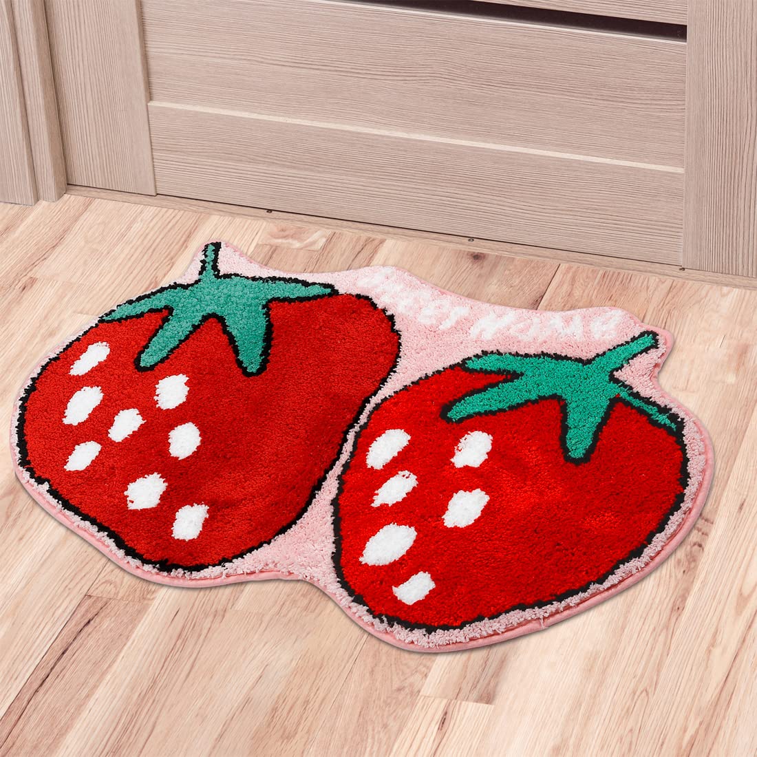 Non-Slip Strawberry Bath Mat - Cute Fruit Shaped Plush Microfiber Bathroom Rug, Absorbent & Washable Shower Mat (19.7x31.5 Inch) for Bathroom Decor - Perfect for Kids' Bathrooms, Nursery Decor & Gift Ideas