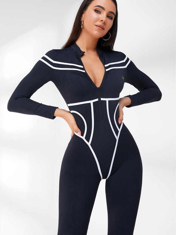 Trendy Striped Zipper Jumpsuit for Women - Stylish One-Piece Romper for Casual Outings, Parties & Date Nights