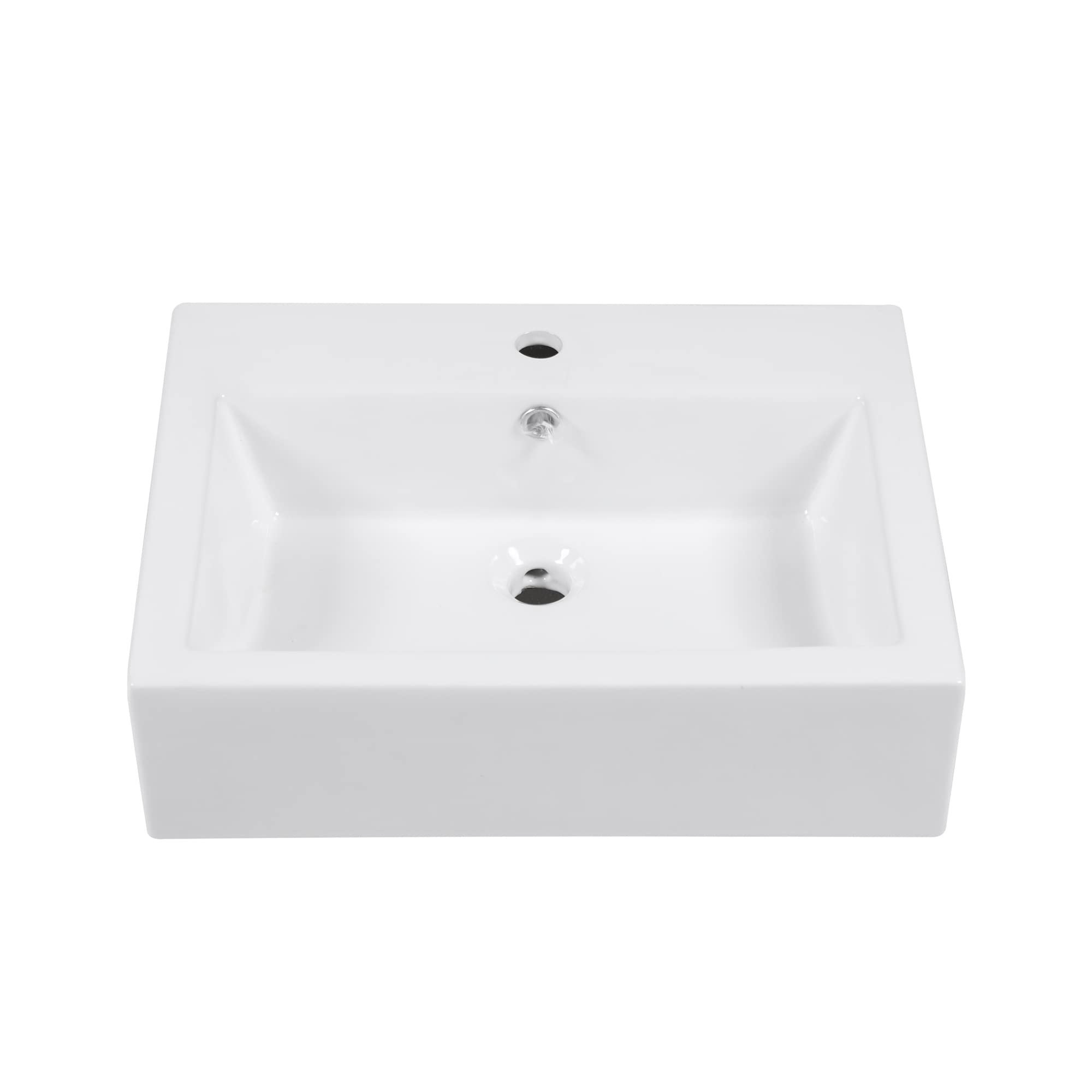 Lepuday 22x18 Inch White Ceramic Wall Mount Sink - Floating Vessel Bathroom Sink, Rectangle Wall Hung Basin for Modern & Space-Saving Bathroom Design