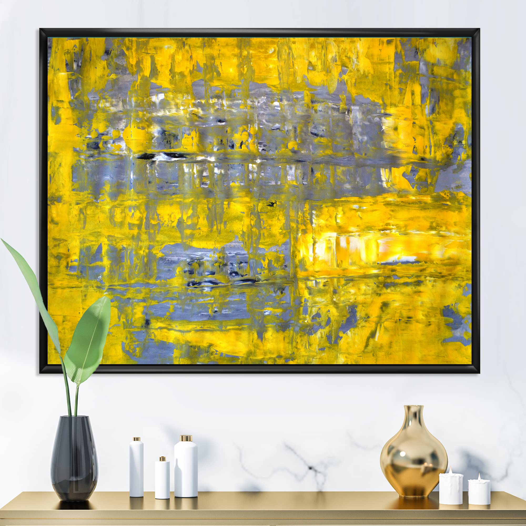 Yellow Meets Grey Abstract Art I - Modern Framed Canvas Wall Art Print for Living Room & Office Decor | Contemporary Home Wall Decor