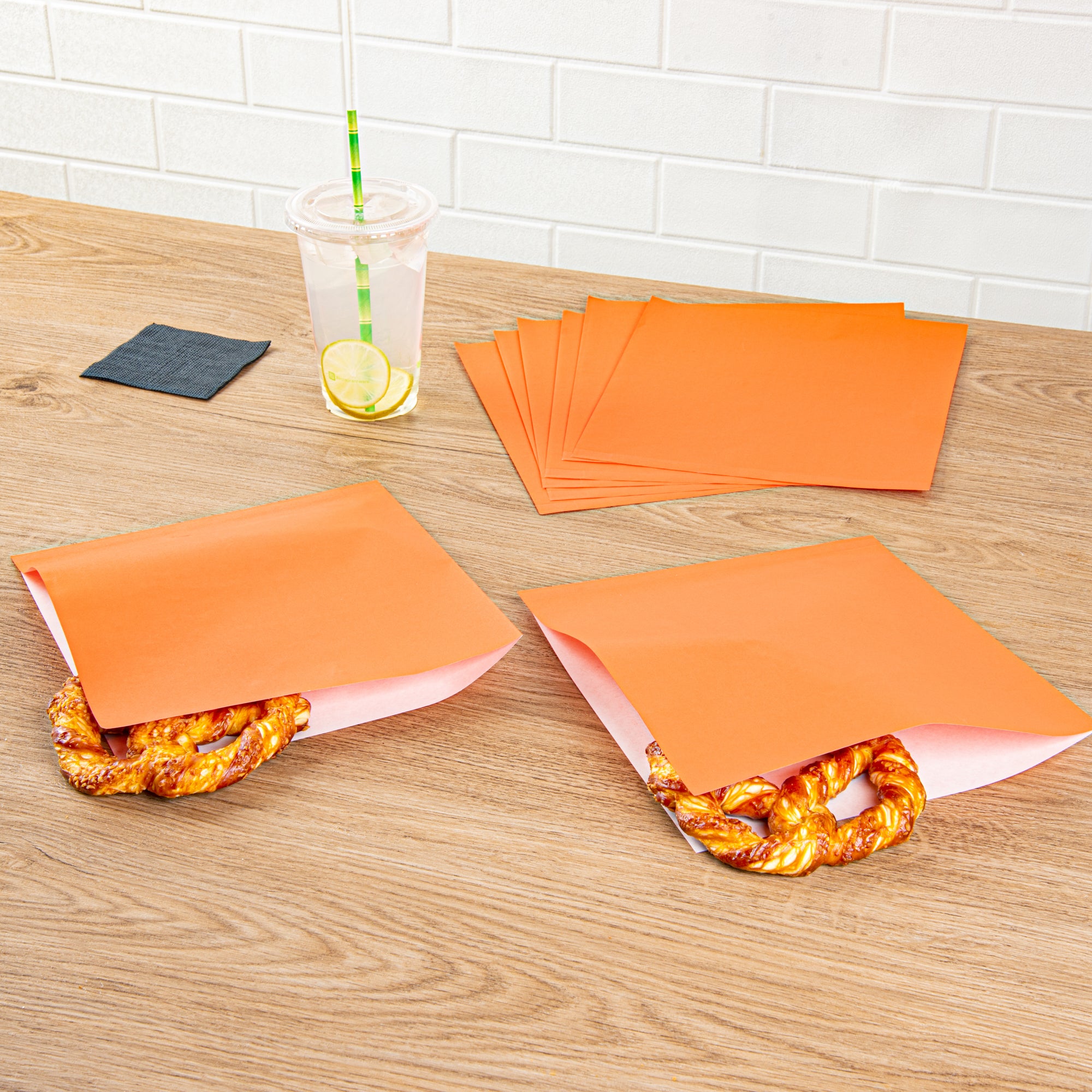 Tangerine Orange Greaseproof Paper Bags - Large Double Open Design (10 x 9 Inches) - Pack of 100 - Perfect for Bakery, Takeout & Food Storage
