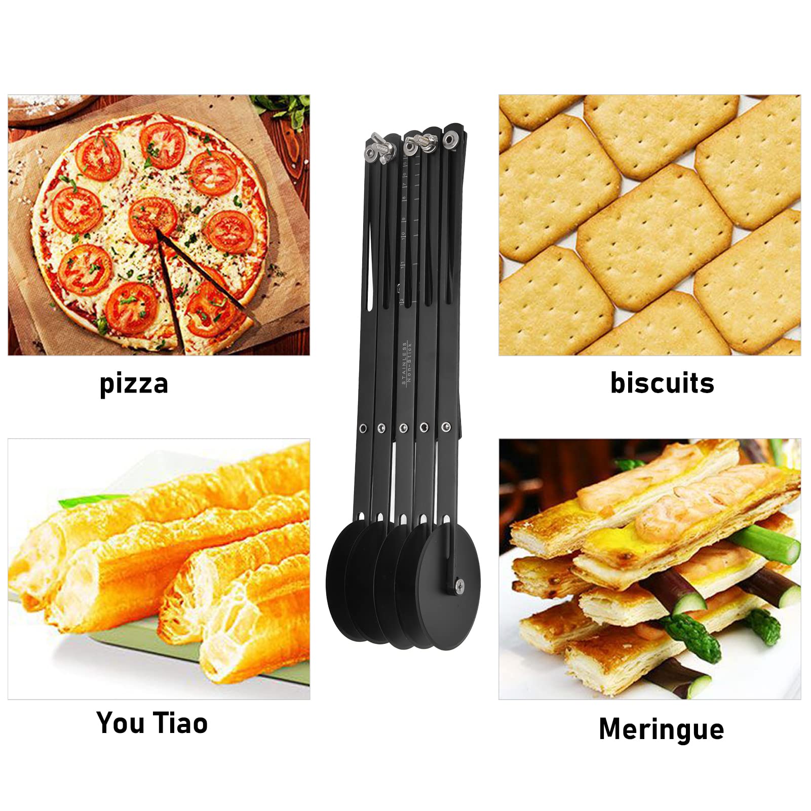 Adjustable Stainless Steel Pastry Cutter - 5-Wheel Pizza Dough Divider & Cookie Dough Roller - Non-Stick Expandable Baking Tool for Perfect Pies, Cookies & Pastries - Ideal for Home Bakers & Professional Kitchens