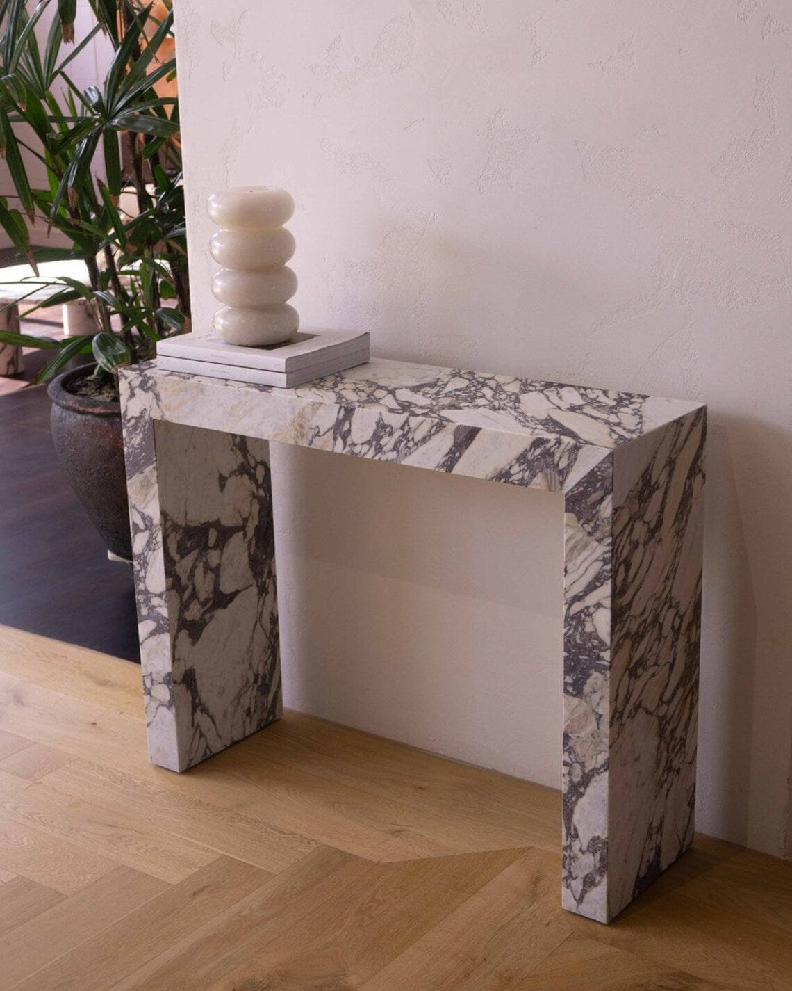 Luxury Calacatta Viola Marble Rectangular Console Table - Polished Finish NTRVS208 for Elegant Entryway & Living Room Decor