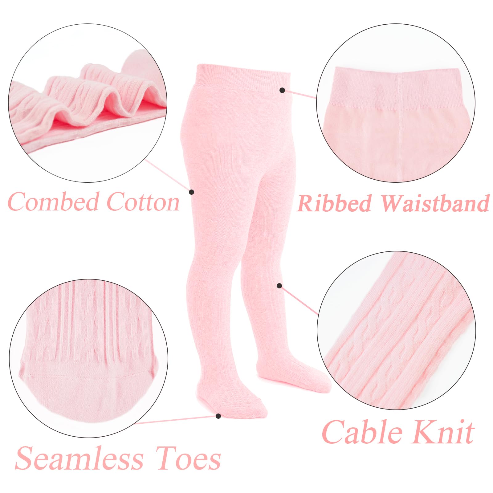 **Baby Girl Cable Knit Leggings - Soft Seamless Cotton Tights for Toddlers - Winter Warm Stockings (3/4/5 Pack) - Perfect for Playdates, Daycare & Cold Weather Outfits**