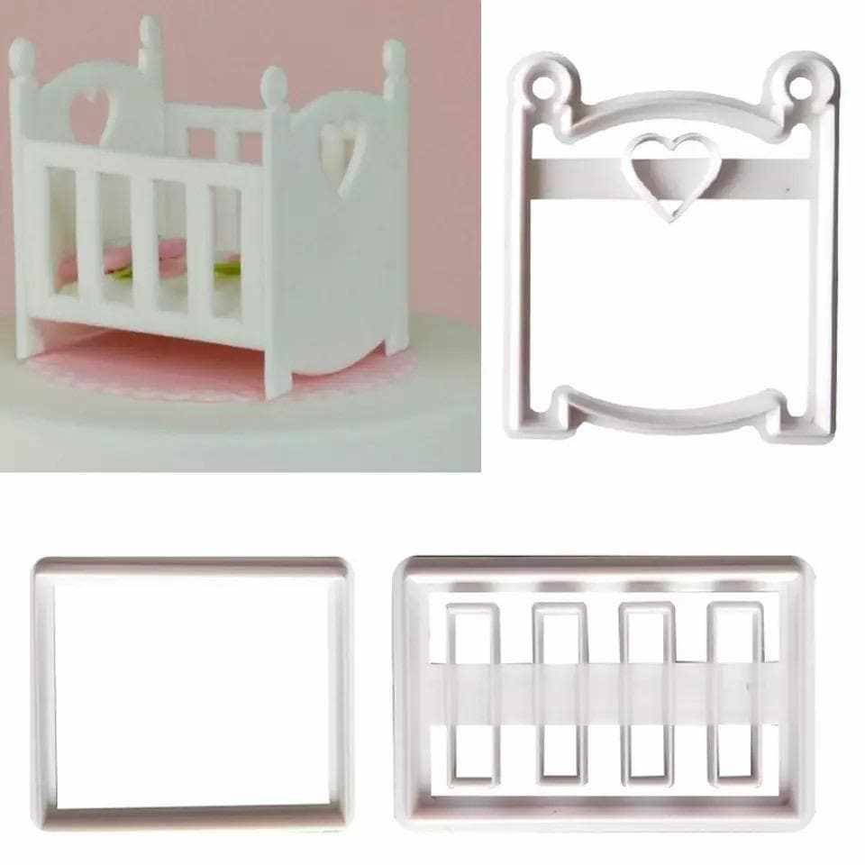 3-Piece Baby Shower Crib Pattern Cookie Cutter Set - Perfect for Baby Shower Decorations, Gender Reveal Parties & DIY Baking Projects