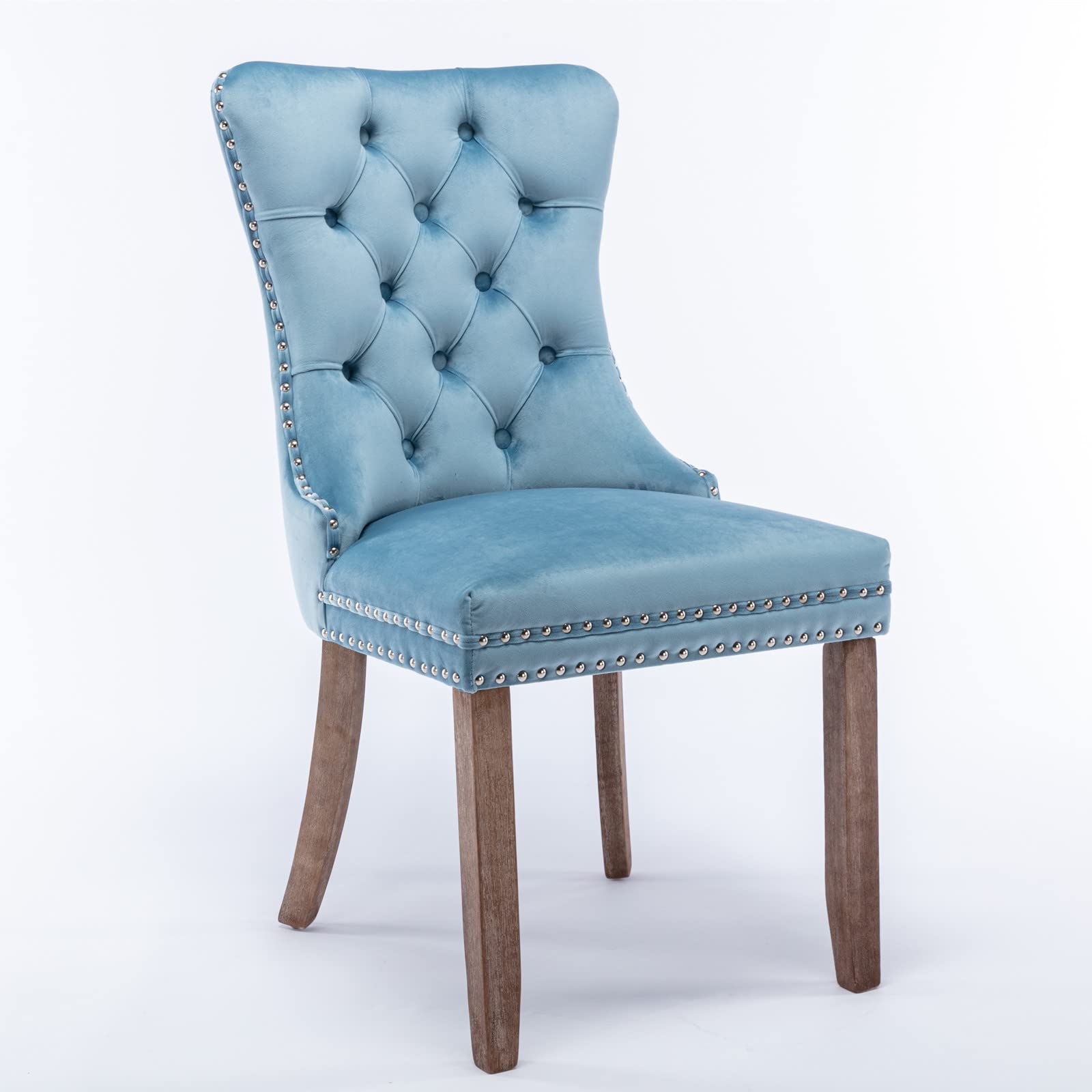 Goujxcy Set of 2 Velvet Tufted Upholstered Dining Chairs with Solid Wood Frame & Nailhead Trim - Light Blue Accent Chairs for Living Room, Bedroom & Coffee Area - Elegant High Back Seating for Dining & Leisure