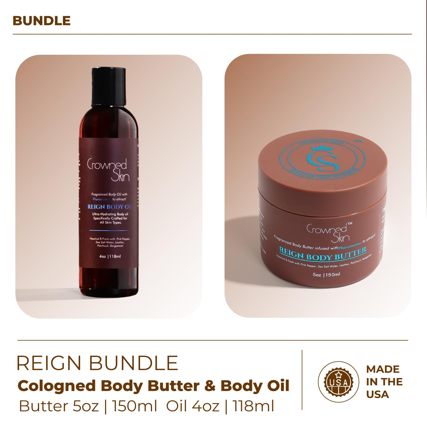 Reign Cologne Body Butter & Body Oil Set - Fresh Pink Pepper & Bergamot Scent | Organic Shea & Mango Butter Moisturizer | Long-Lasting Fragrance for Dry Skin | Perfect for Daily Hydration & Gift Sets