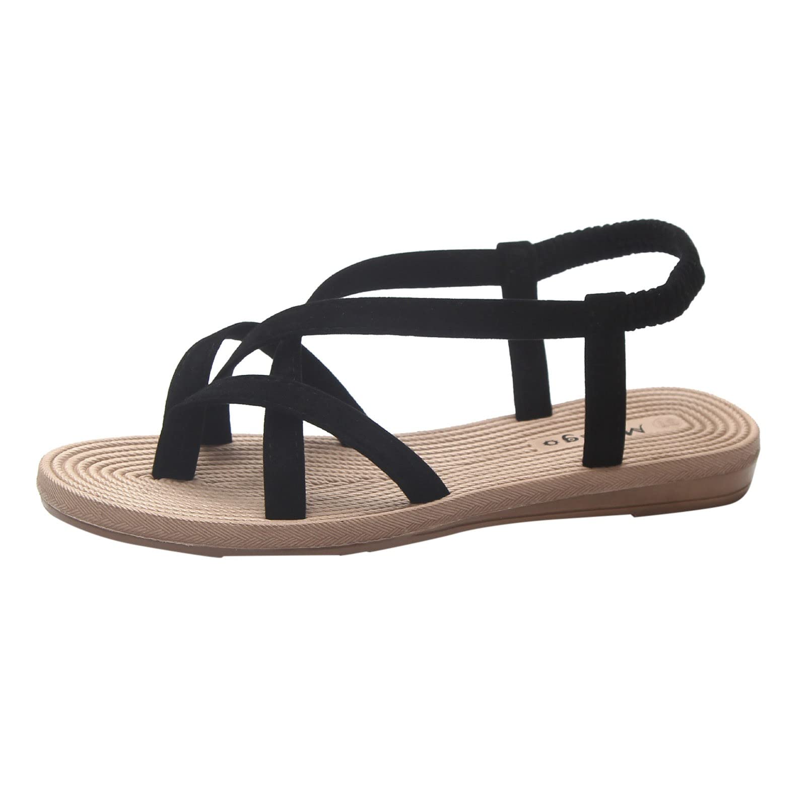 Women's Black Comfortable Breathable Lace-Up Flats Sandals Size 9 - Perfect for Casual Wear, Walking & Summer Outfits