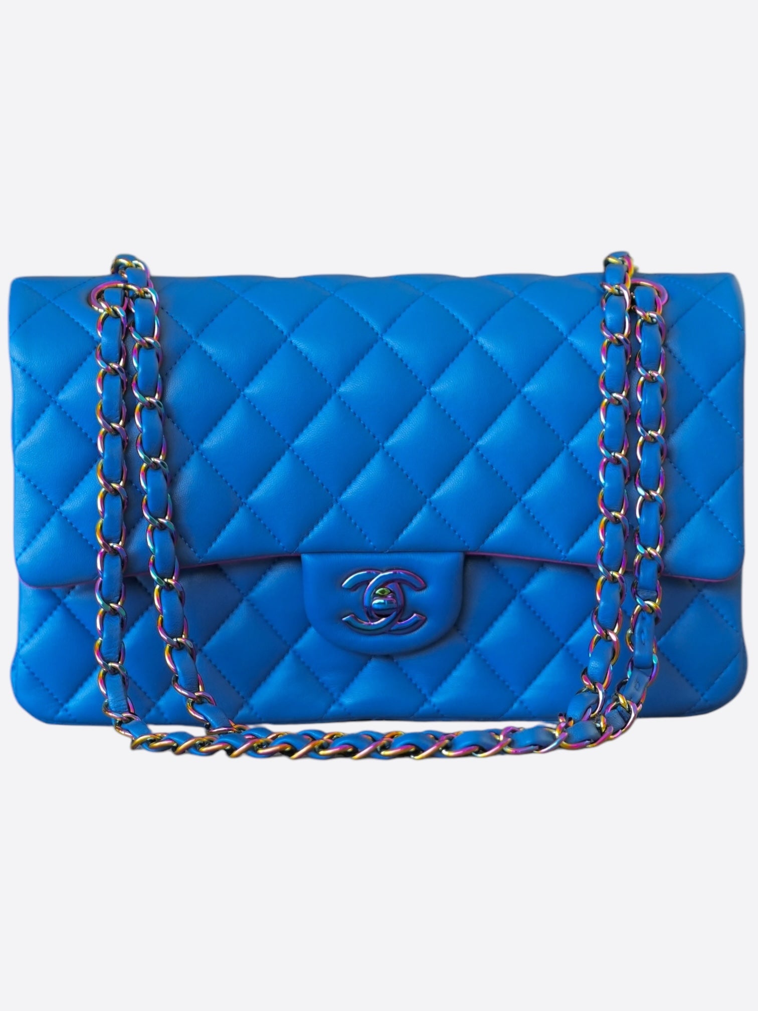 Chanel Blue Lambskin Quilted Classic Medium Flap Bag - Luxury Designer Handbag for Women | Perfect for Evening Parties, Date Nights & Special Occasions