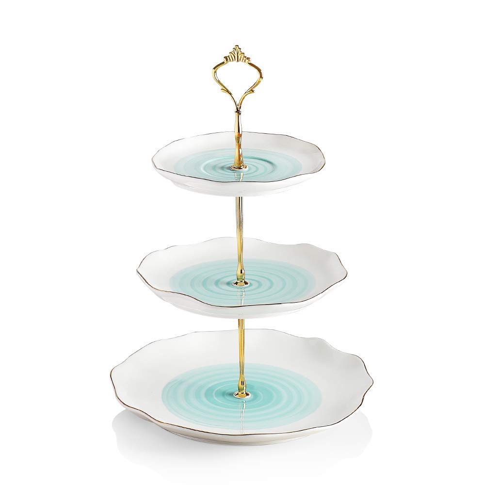 SWEEJAR Elegant Porcelain Tea Set with Hand-Painted Floral Design & 3-Tier Ceramic Cake Stand - Perfect for Afternoon Tea, Bridal Showers, and Elegant Home Decor