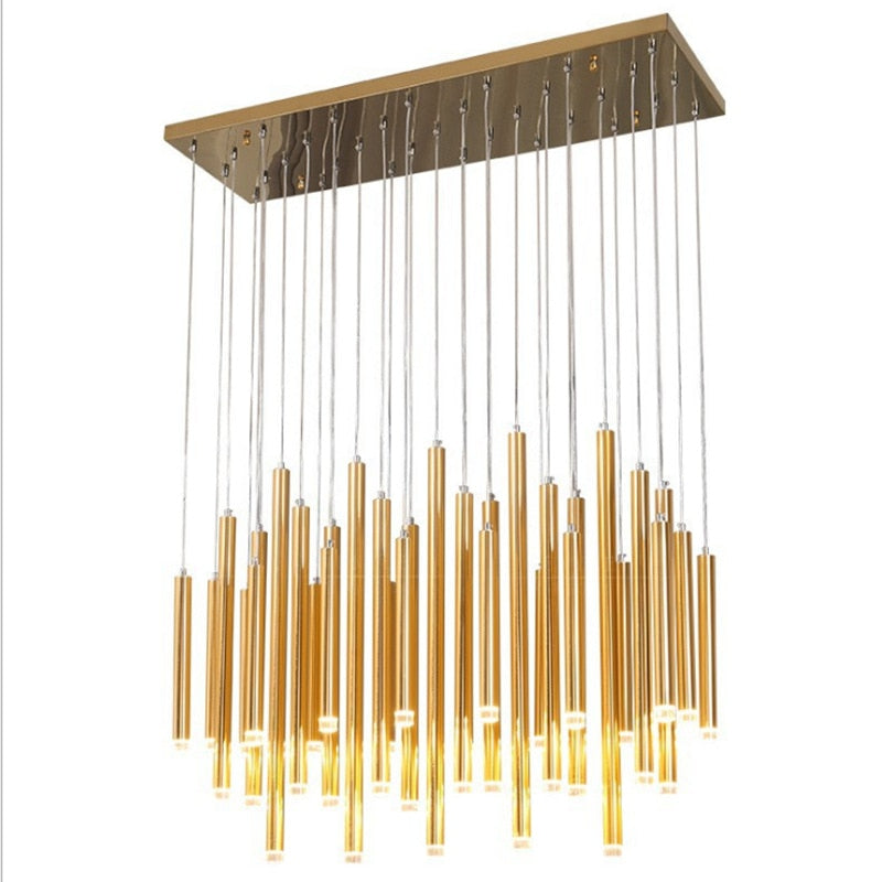 Modern Golden Rectangle LED Restaurant Chandelier - Elegant Hanging Light Fixture for Dining Rooms, Cafes, and Luxury Interiors