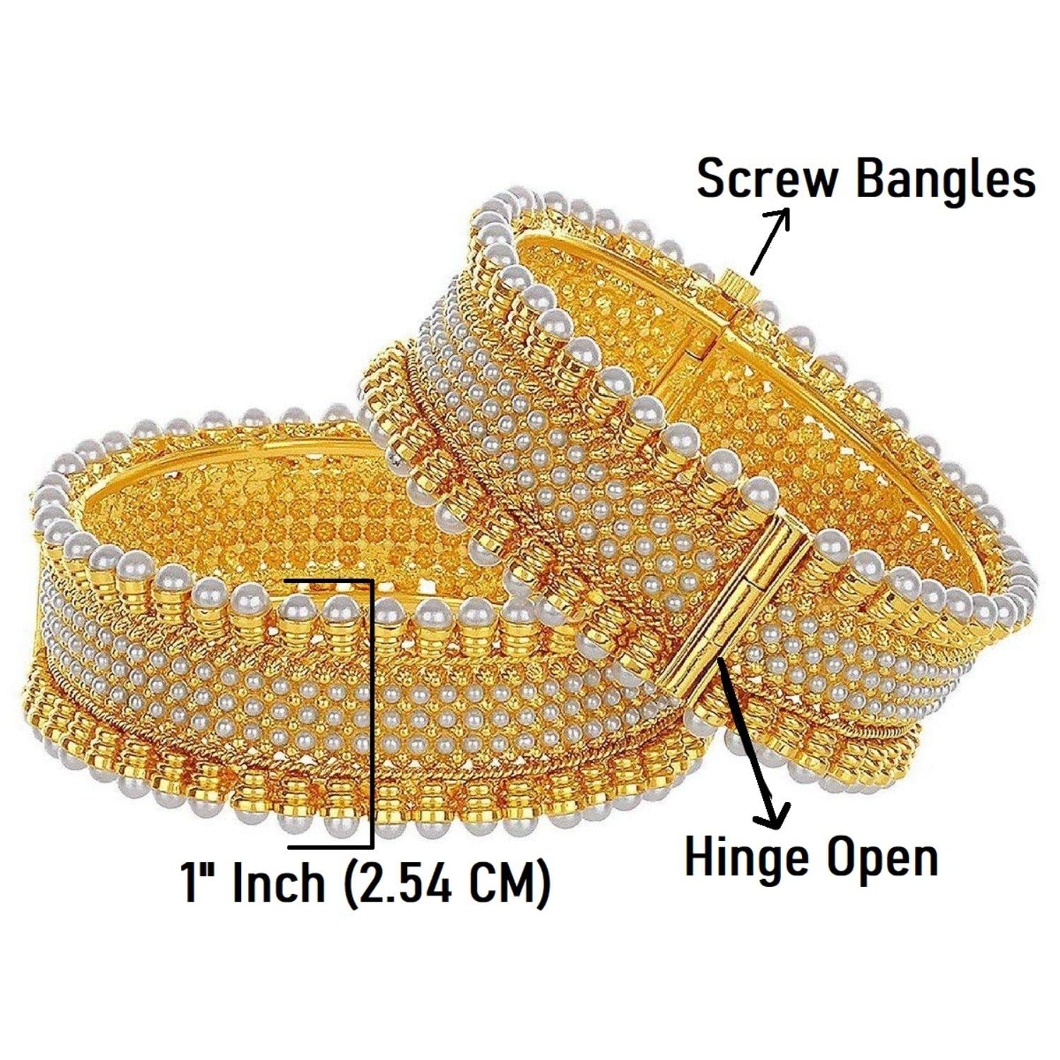 Efulgenz Gold Tone Indian Bangles for Women - Traditional Bridal Faux Pearl Beaded Bracelets Set (2 Pcs) - Bollywood Jewelry for Weddings, Parties & Festive Occasions