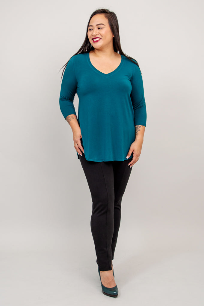 Jackie 3/4 Sleeve Bamboo Top for Women - Soft & Breathable Teal Green Shirt - Perfect for Yoga, Workout & Casual Wear