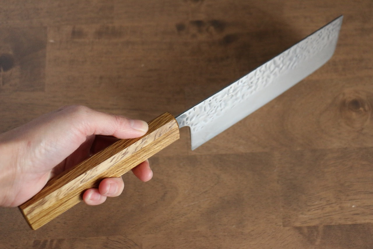 Premium AUS10 Hammered Damascus Nakiri Knife 170mm - Japanese Oak Handle - Professional Chef's Knife for Slicing Vegetables & Herbs - Perfect for Home Cooks & Culinary Enthusiasts