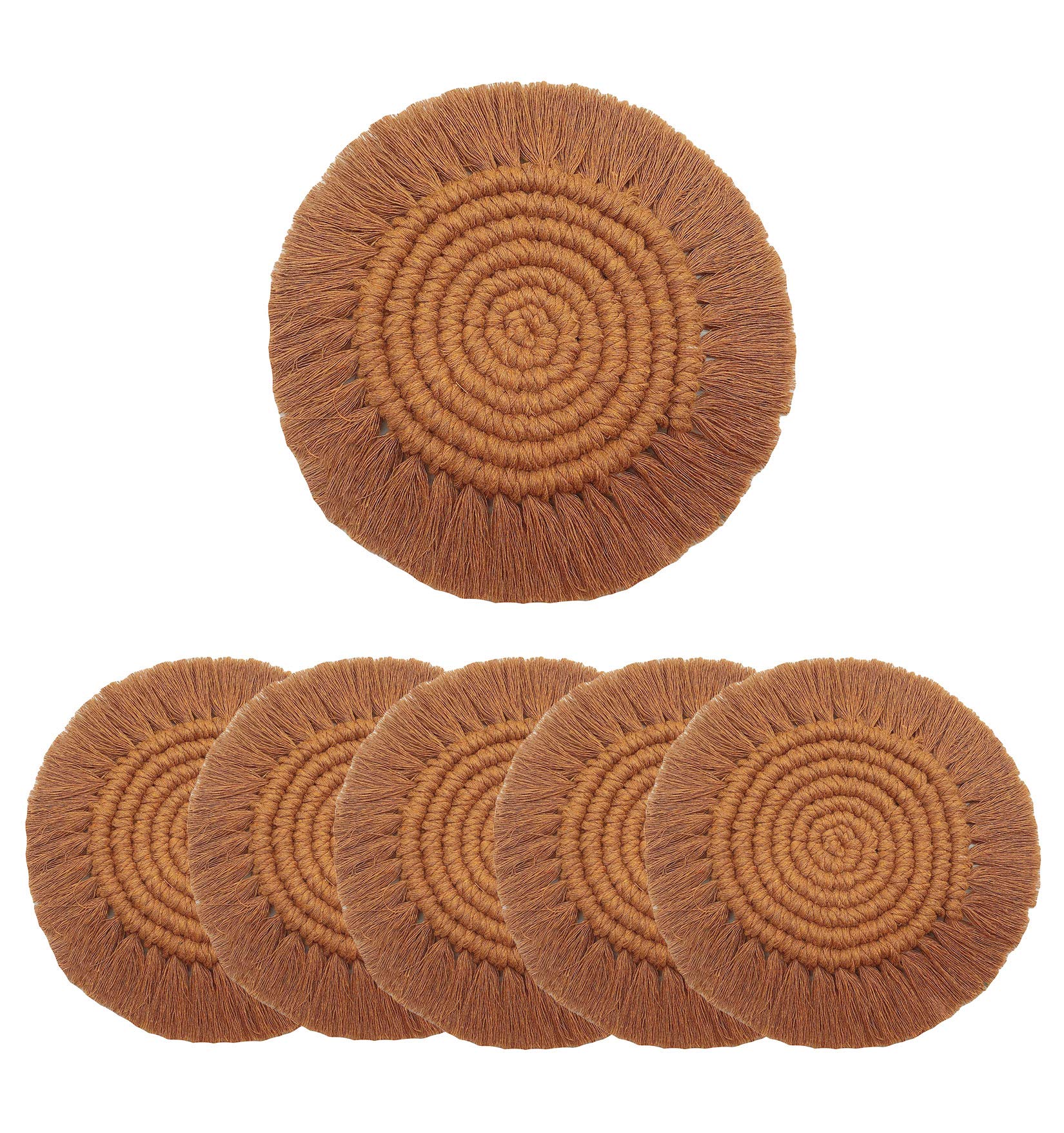 Handmade Macrame Coasters Set of 6 - Boho Drink Coasters with Tassels for Coffee Tables, Home Decor, Housewarming Gifts | Perfect for Living Rooms, Patios, and Bohemian Style Homes