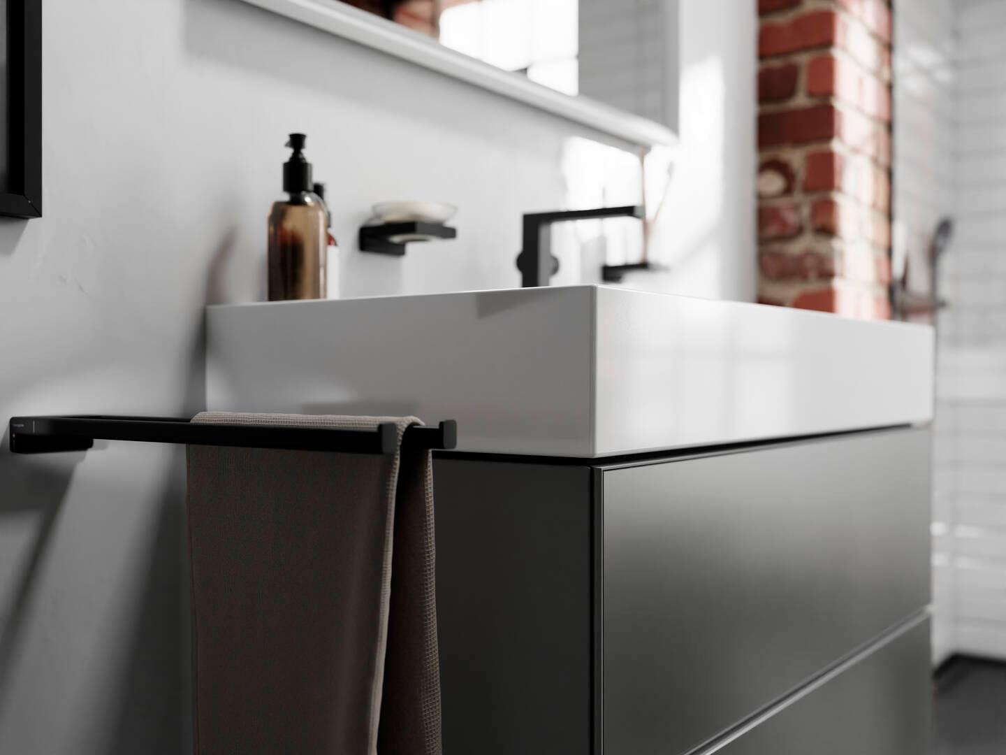 Hansgrohe AddStoris Dual Towel Bar in Matte Black (41770670) - Premium Bathroom Towel Rack for Modern Homes, Spas, and Hotels