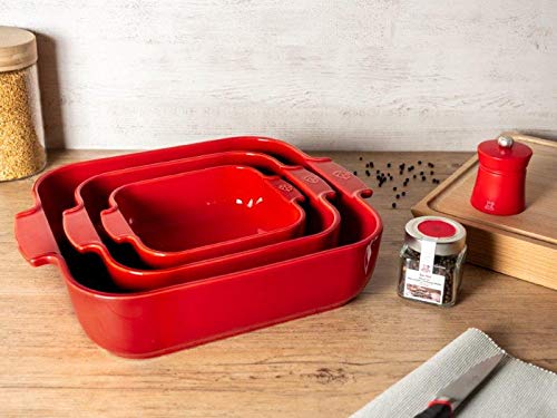 Peugeot Appolia Square Ceramic Oven Dish with Handles - 9 x 2.5 Inch Blue Baking Pan for Casseroles, Lasagna & Desserts - Durable Stoneware Baker for Oven & Microwave Use