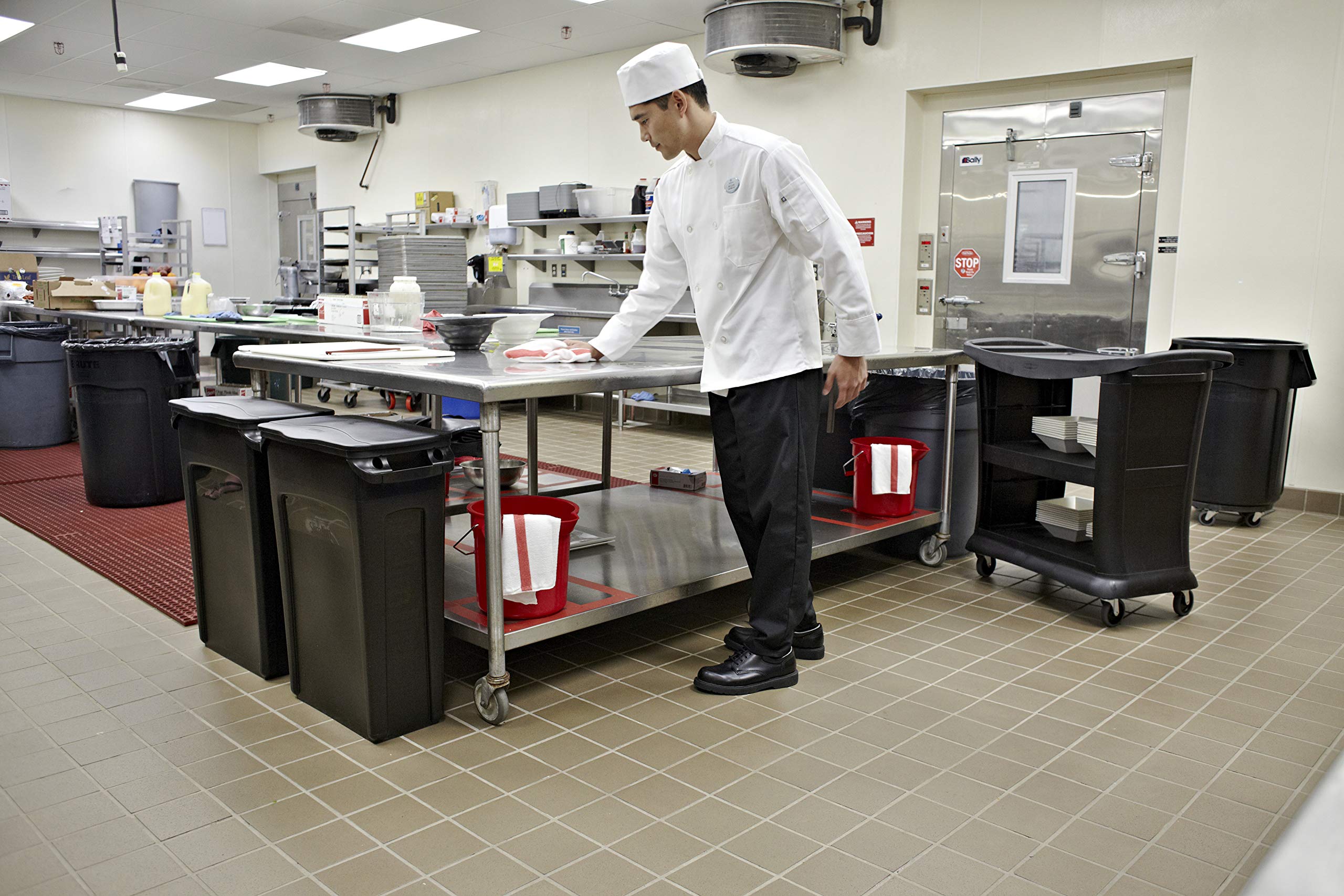 Rubbermaid Commercial Utility Cart with 3 Shelves & Wheels - Heavy Duty Black Service Cart for Food Service, Restaurant, Cleaning, Warehouse & Garage Storage - Ideal for Mobile Organization in Commercial Kitchens, Janitorial Work & Home Garages