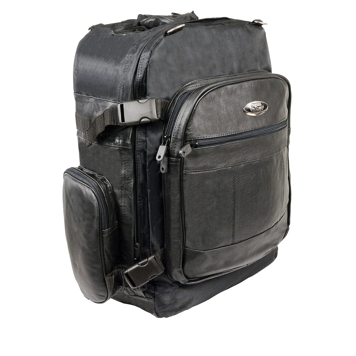 Milwaukee SH540 Medium Black Leather & Textile Motorcycle Sissy Bar Backpack - Durable Storage for Rides, Commuting & Road Trips - One Size Fits All