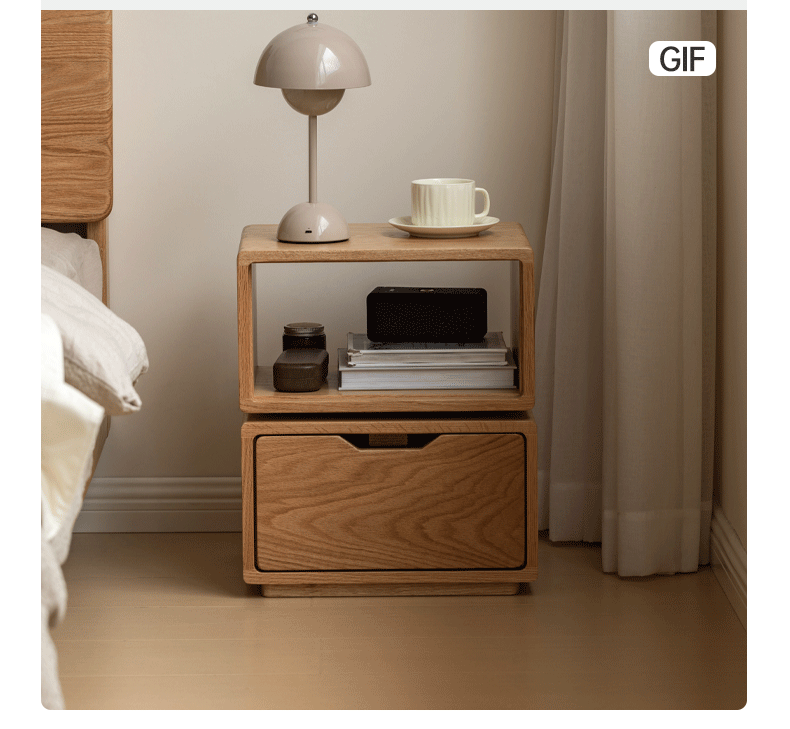 Rotating Oak Solid Wood Side Table Nightstand - Modern Bedroom Furniture for Small Spaces, Living Room, Office & Dorm