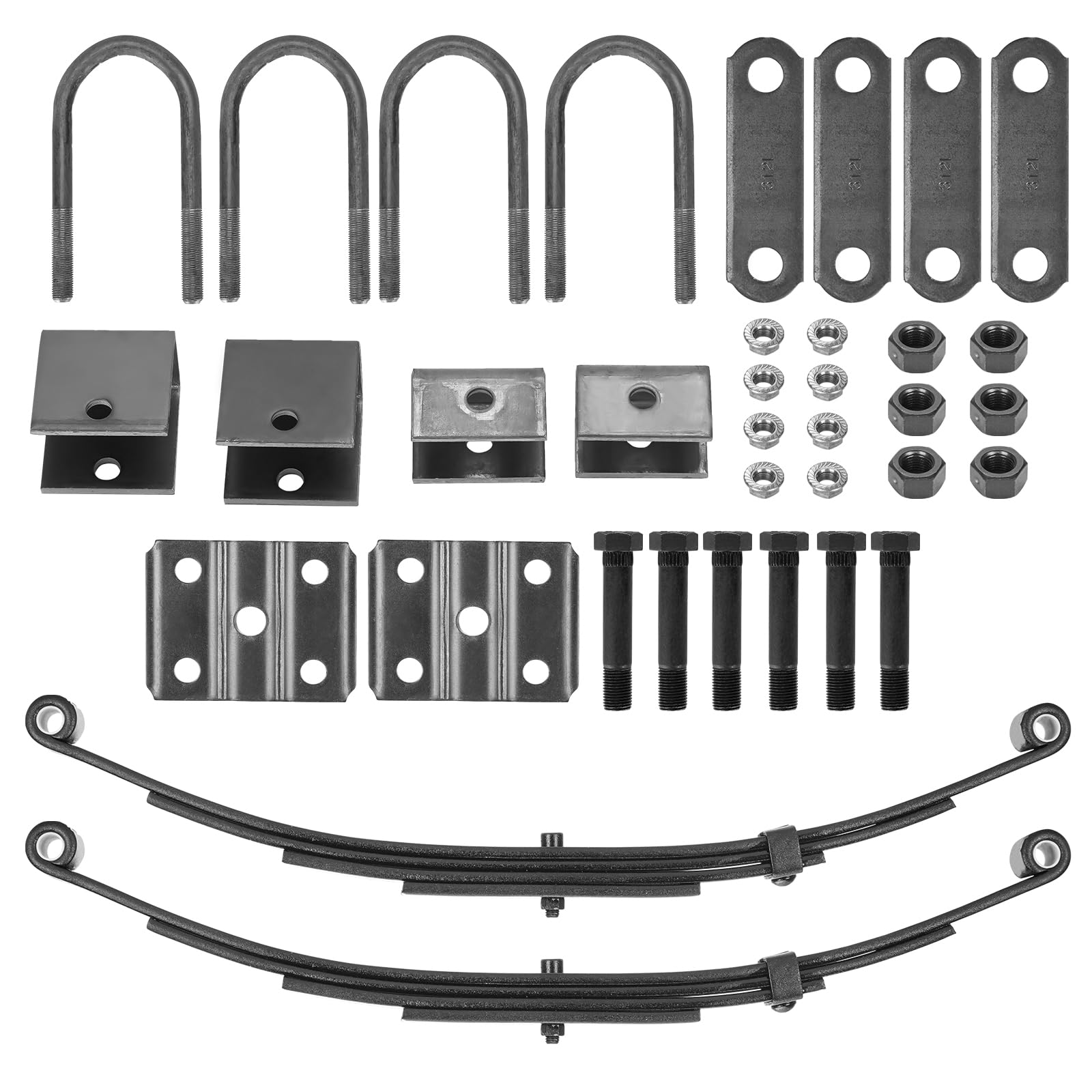 Heavy Duty 4 Leaf Double Eye Trailer Leaf Spring - 1750 lbs Capacity for 3500 lbs Axle Suspension, Includes Hanger & U-Bolt Kit (25-1/4