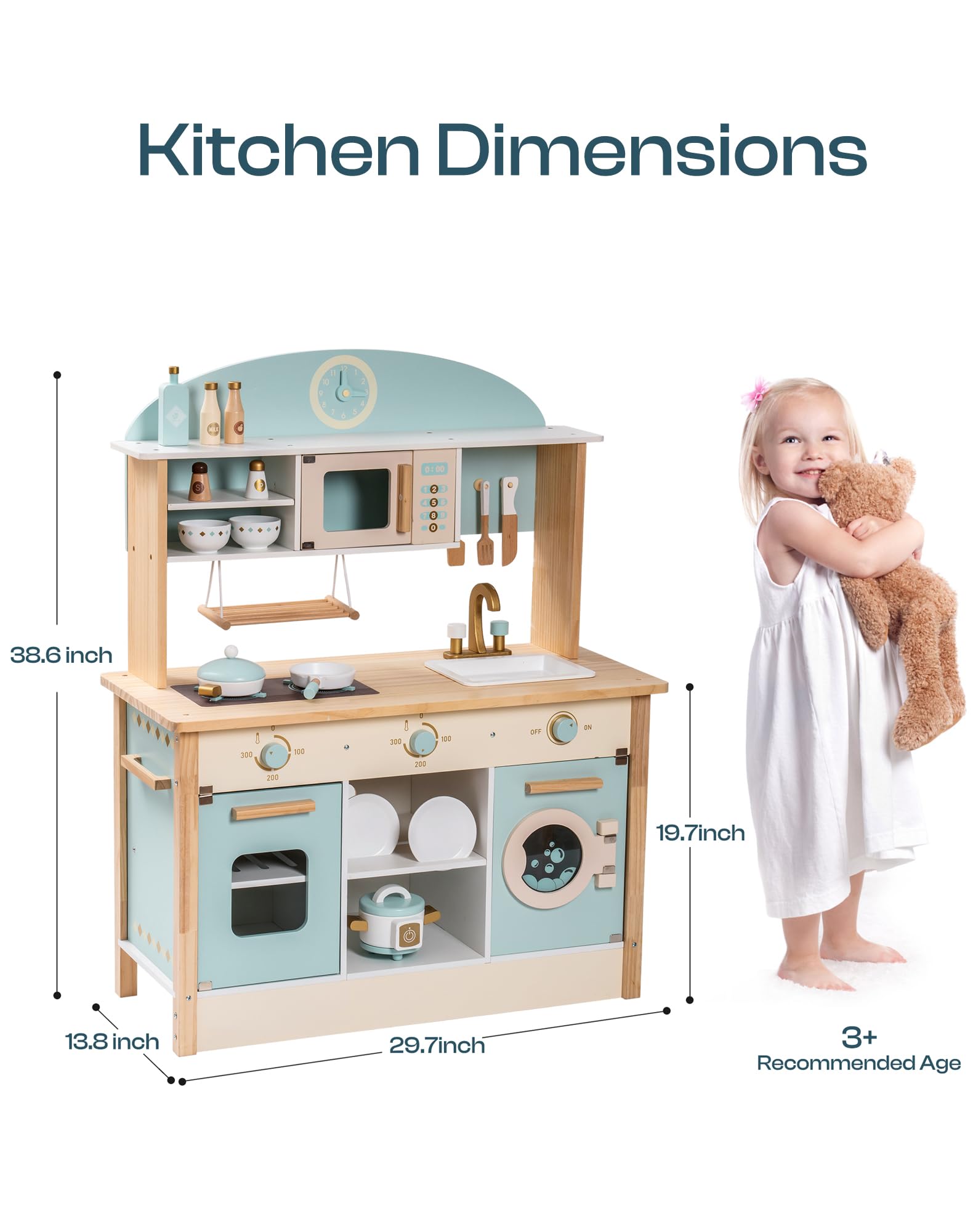 ROBOTIME Wooden Play Kitchen Toy Set for Kids - Realistic Toddler Kitchen with Sink, Stove & Accessories - Pretend Play Kitchen for Boys & Girls Ages 3+ - Perfect Gift for Birthday & Christmas - Great for Home, Preschool & Daycare Role Play
