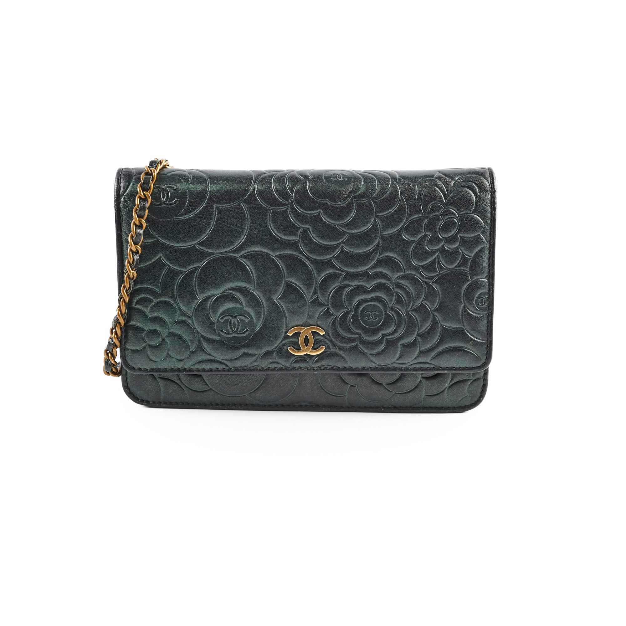 Chanel Camelia Embossed Wallet On Chain WOC Iridescent Green Crossbody Bag - Perfect for Evening Parties, Date Nights & Special Occasions