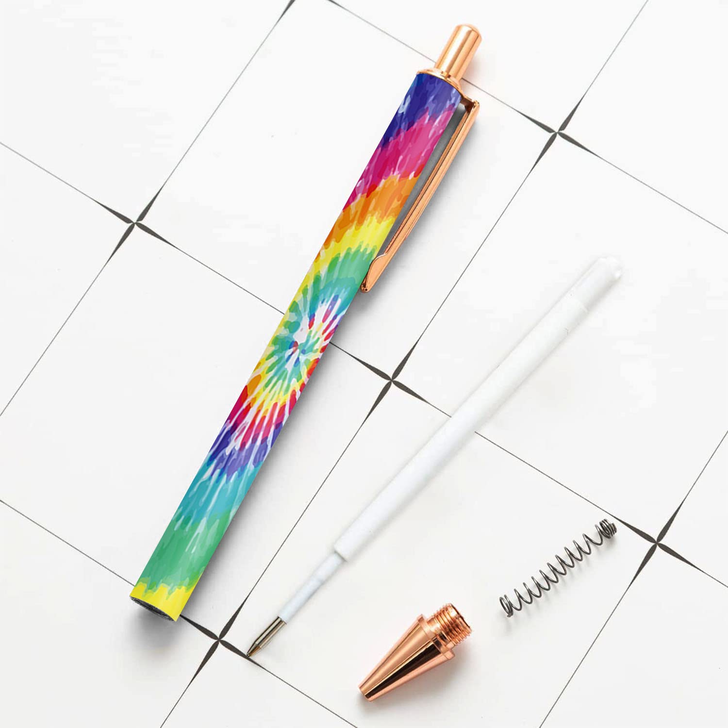 Premium Metal Retractable Ballpoint Pens - 3 Pack Blue Tie Dye Pattern, 1.0mm Medium Point Click Pens for Smooth Writing | Ideal for Office, School, Journaling & Everyday Use