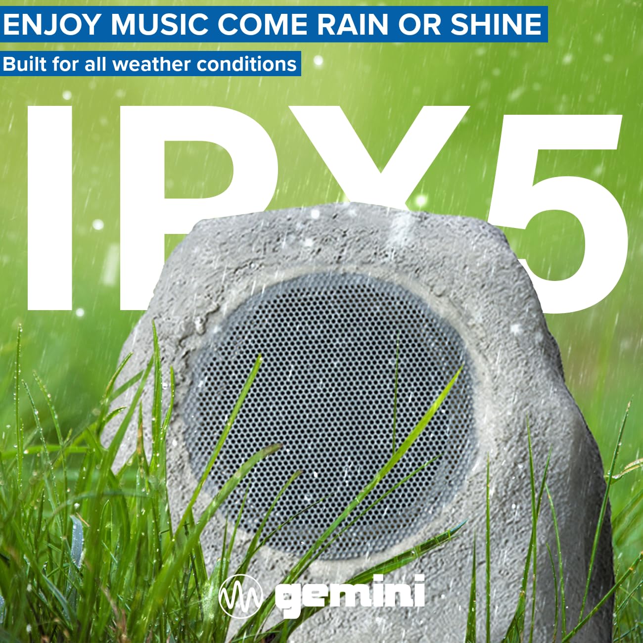Gemini Sound GHRK-500LTMS-PR: Solar-Powered Bluetooth Rock Speakers - Wireless Outdoor Speakers with Multi-Link, Weatherproof Design & LED Lights for Pool Party, Garden, Patio & Backyard Entertainment
