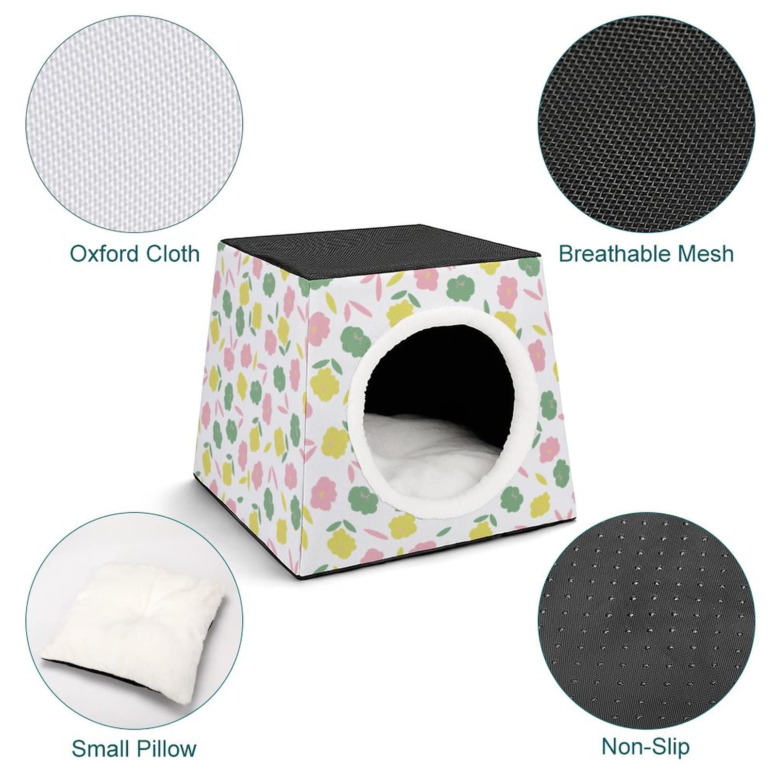 3-in-1 Foldable Cat House with Removable Cushion - Convertible Cat Bed, Sofa & Scratching Toy for Indoor Cats (Green Pink Floral Design) - Perfect for Small Spaces, Apartments & Cozy Pet Napping Areas