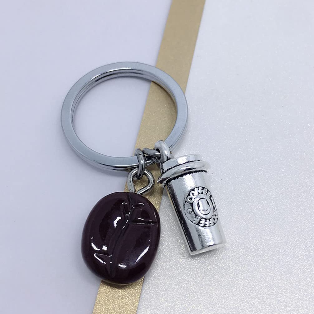 PRETYZOOM Men's Coffee-Themed Keychain - Zinc Alloy Coffee Cup & Bean Key Ring for Wallets, Purses & Car Keys | Perfect Gift for Coffee Lovers & Unique Bag Decor Accessory