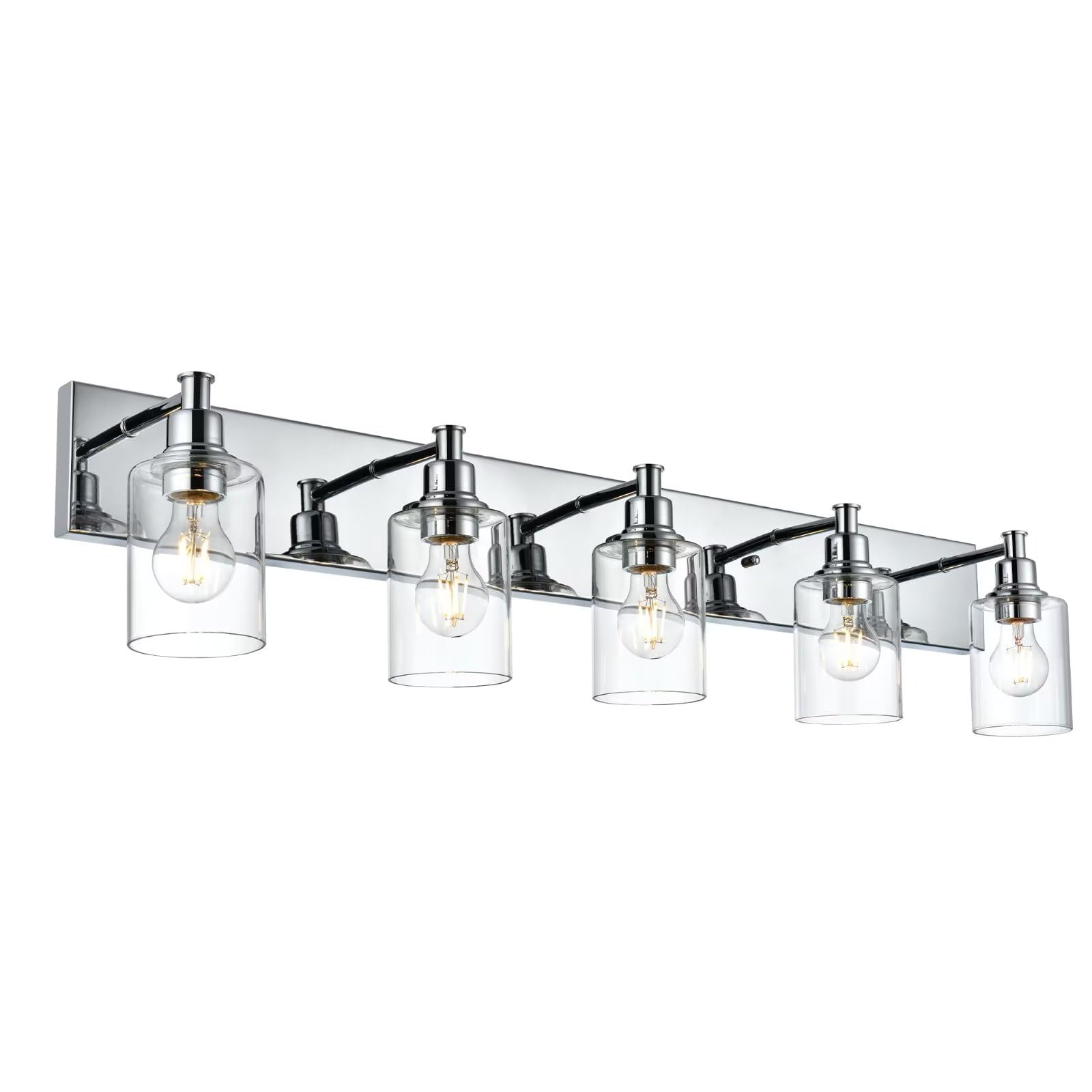 Modern Chrome Bathroom Vanity Light Fixtures - Polished Finish Wall Mount Mirror Lights with Clear Glass Shades for Bathroom, Powder Room & Dressing Area - Elegant Lighting Solution