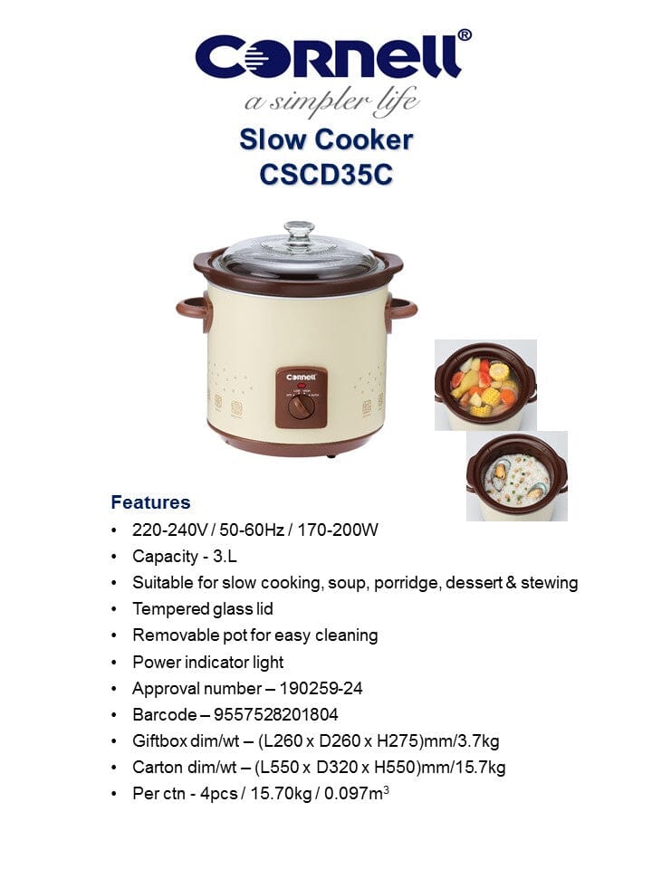 Cornell CSC D35C 3.0L Slow Cooker - Programmable Digital Crock Pot with Timer & Auto Keep Warm - Perfect for Soups, Stews & Family Dinners