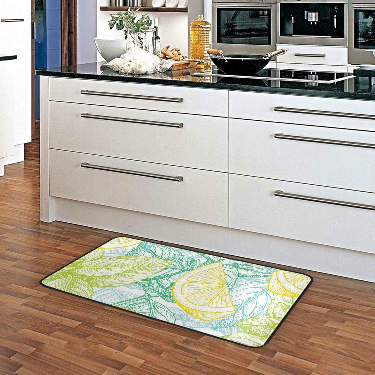Non-Slip Doormat with Lemon Leaf Design - Waterproof Entryway Rug for Front Door, Kitchen, Bedroom & Indoor Home Decor - Perfect for High Traffic Areas & Mudrooms