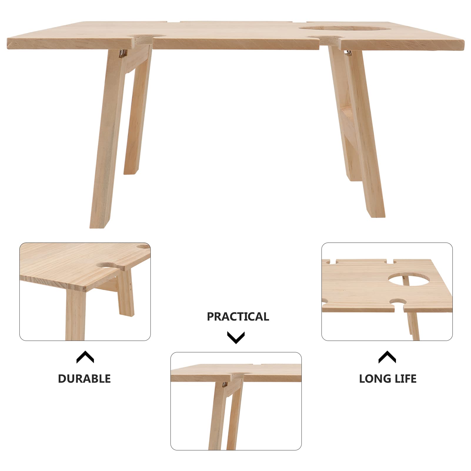 DOITOOL Portable Folding Wooden Wine Table - Compact Picnic & Beach Table with Glass Holder for Outdoor Dining, Camping, and Backyard Parties - Perfect for Wine Lovers, Snacks, and Drinks