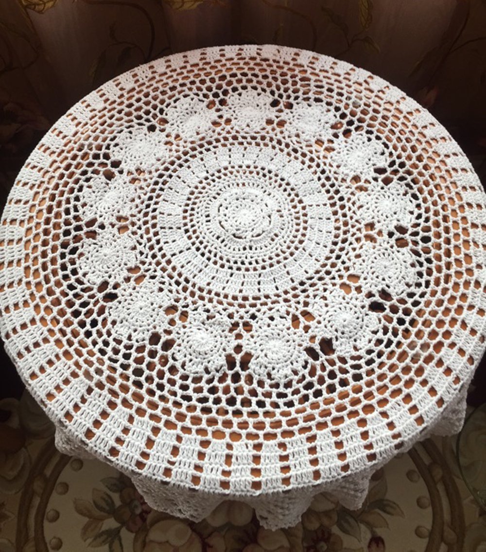 Handmade Cotton Crochet Lace Round Table Runner - 27 Inch White Doily Tablecloth for Dining Table, Coffee Table & Dresser Decor - Elegant Home Decorations for Weddings, Parties & Everyday Use