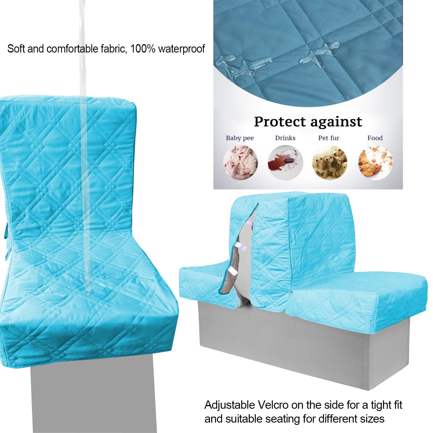 Premium Back to Back Boat Seat Covers - Waterproof Replacement Lounge Covers for Damaged Seats | Soft Microfiber Fabric (2-Pack, Gray Blue) | Perfect for Fishing Boats, Yachts & Marine Use