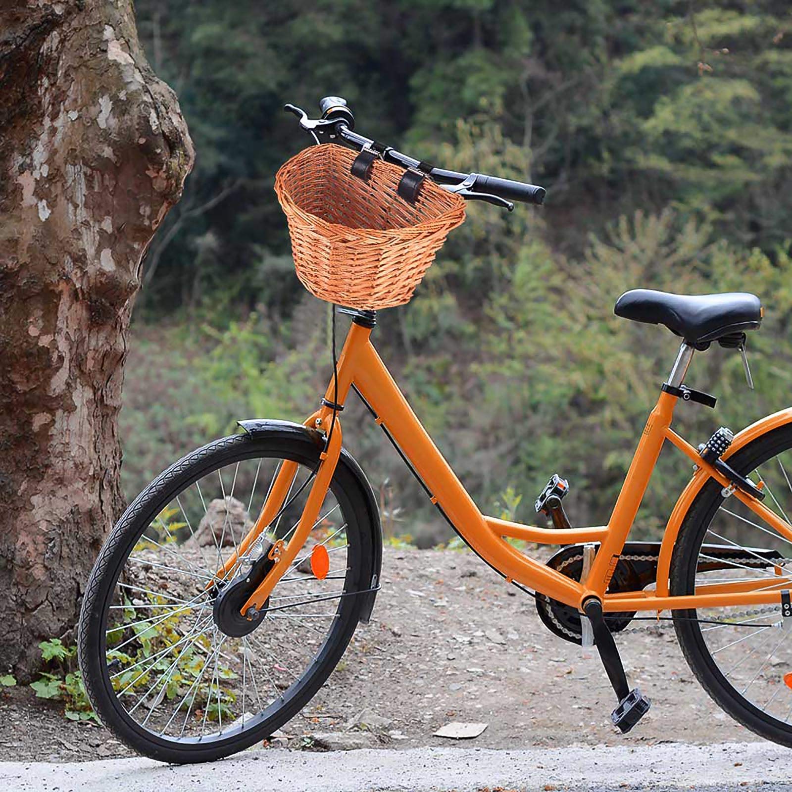 Eco-Friendly Wicker D-Shaped Bicycle Basket - Portable Front Bike Basket for Shopping, Groceries & Vegetables | Perfect for Mountain Bikes, Commuting & Farmers Market Trips