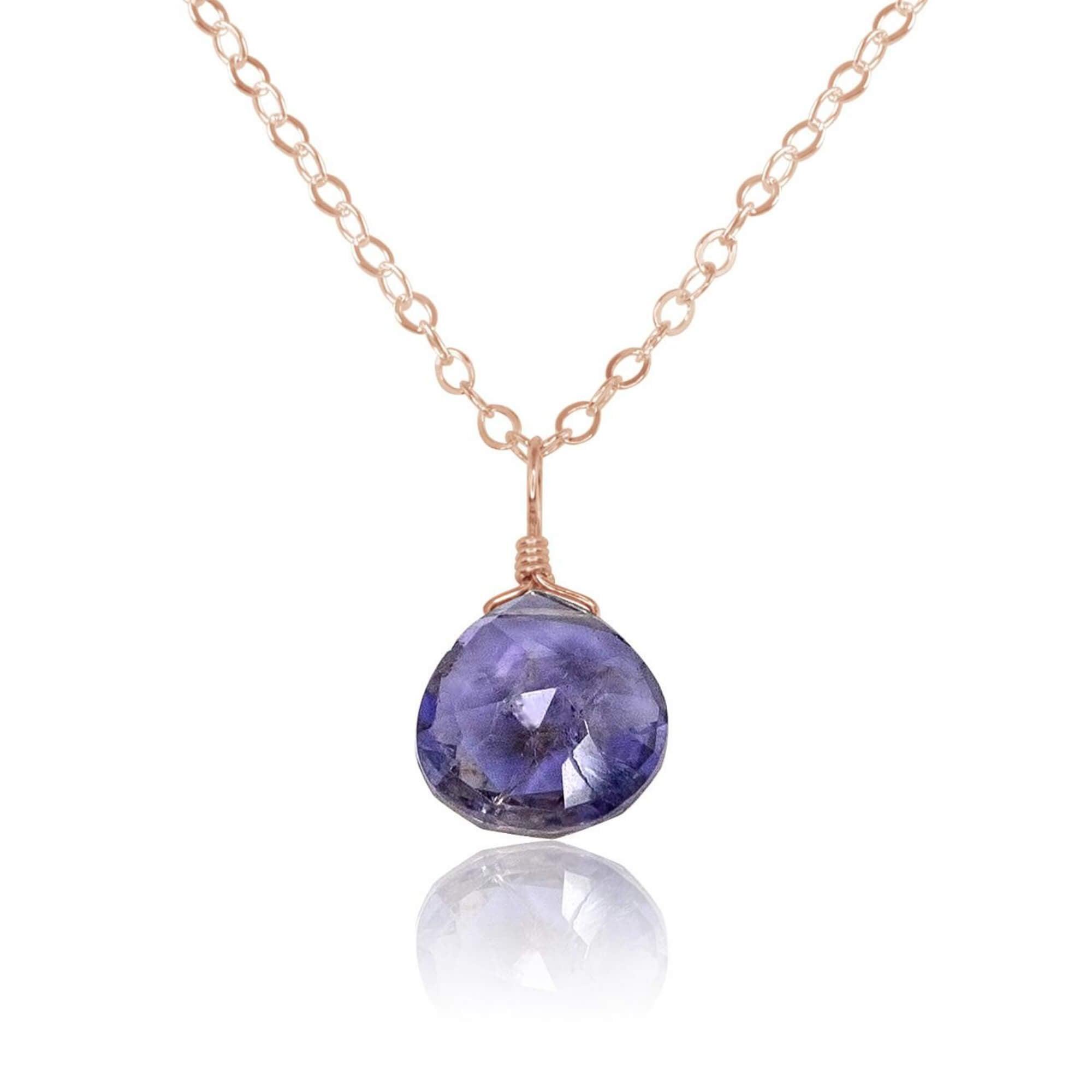 Iolite Teardrop Crystal Pendant Necklace for Women - Natural Gemstone Jewelry Gift for Birthday, Anniversary & Valentine's Day - Perfect for Everyday Wear, Date Nights & Special Occasions