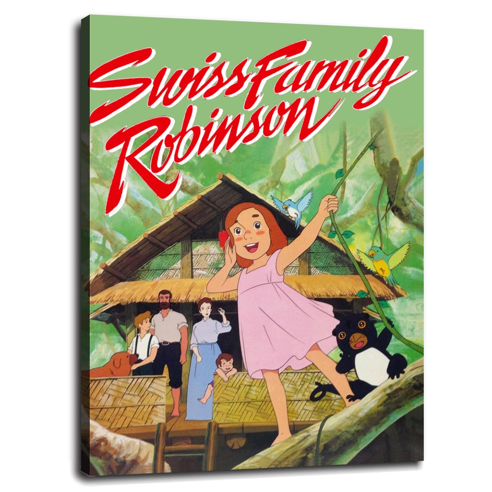 ViviArt Flone of the Marvelous Island Canvas Print - Vintage Japanese Anime Poster & New Robinson Crusoe Wall Art - Framed 32x24 Inches for Home, Office, Bedroom Decor | Perfect for Anime Fans, Living Room Accent & Gift Ideas