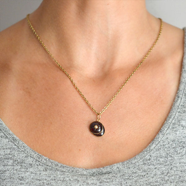 Victorian Style 14K Gold Carved Garnet and Pearl Jockey Cap Charm Pendant - Elegant Jewelry Gift for Equestrian Lovers, Perfect for Necklaces & Charm Bracelets