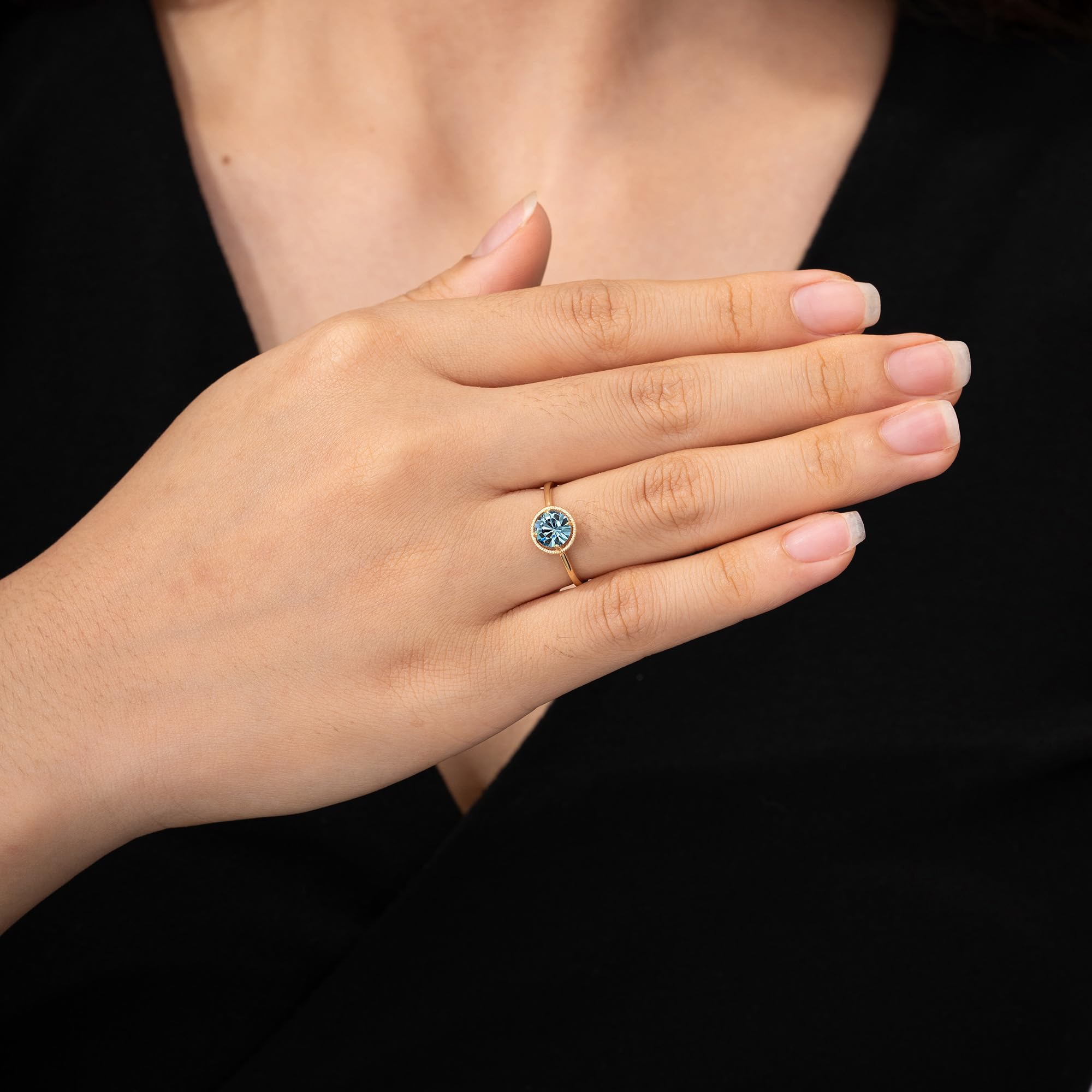 10K Gold March Birthstone Ring with Imported Crystal - Amazon Essentials (Previously Amazon Collection) | Elegant Jewelry Gift for Women, Birthday, Anniversary & Special Occasions