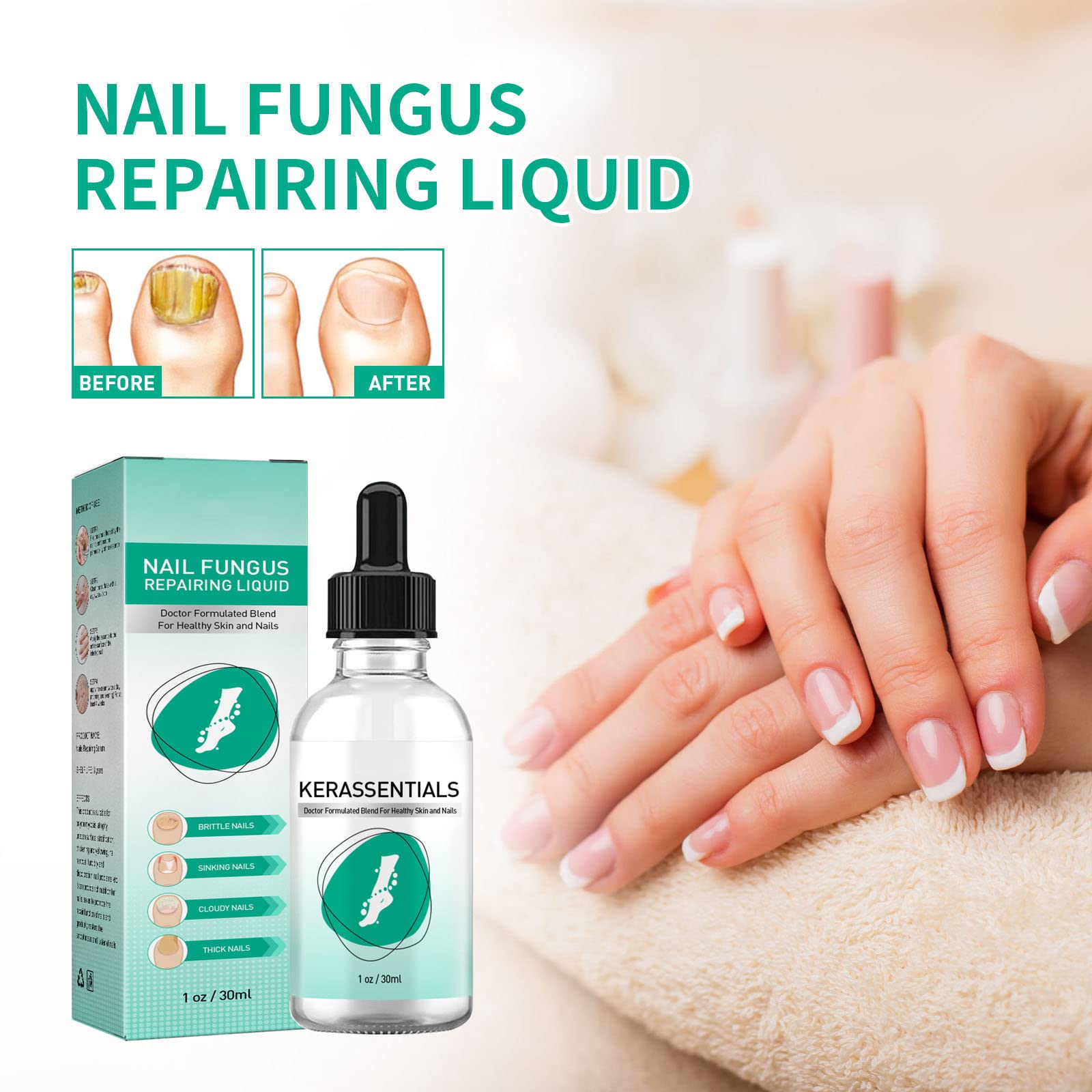 Kerassentials Toenail Fungus Treatment Oil - Natural Nail Repair Solution for Fungal Infections (3 Pack) - Perfect for Athletes, Swimmers & Daily Foot Care