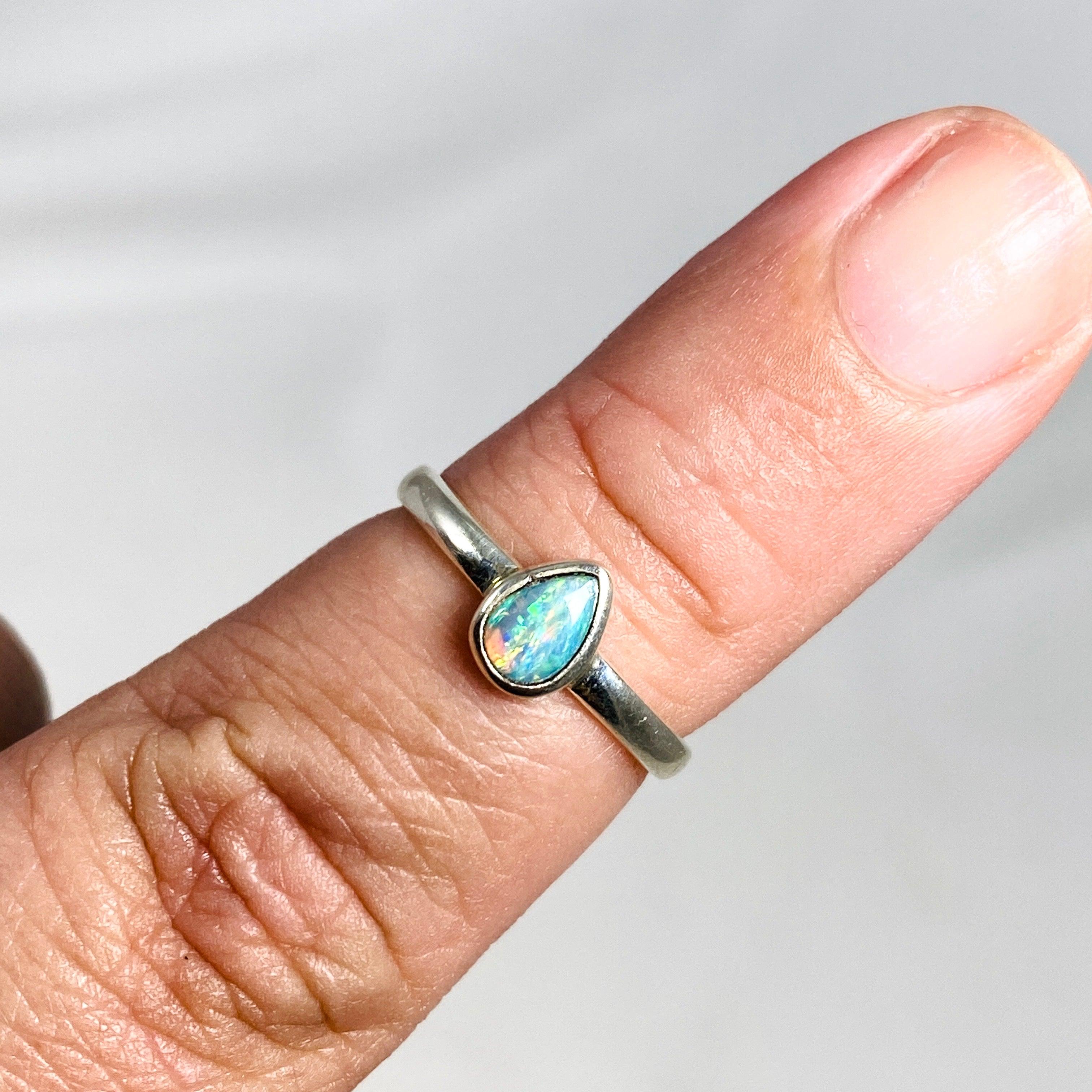 Australian Solid Opal Teardrop Ring - Size 6.5 - PRGJ338 - Elegant Jewelry for Women, Perfect for Weddings, Anniversaries & Special Occasions