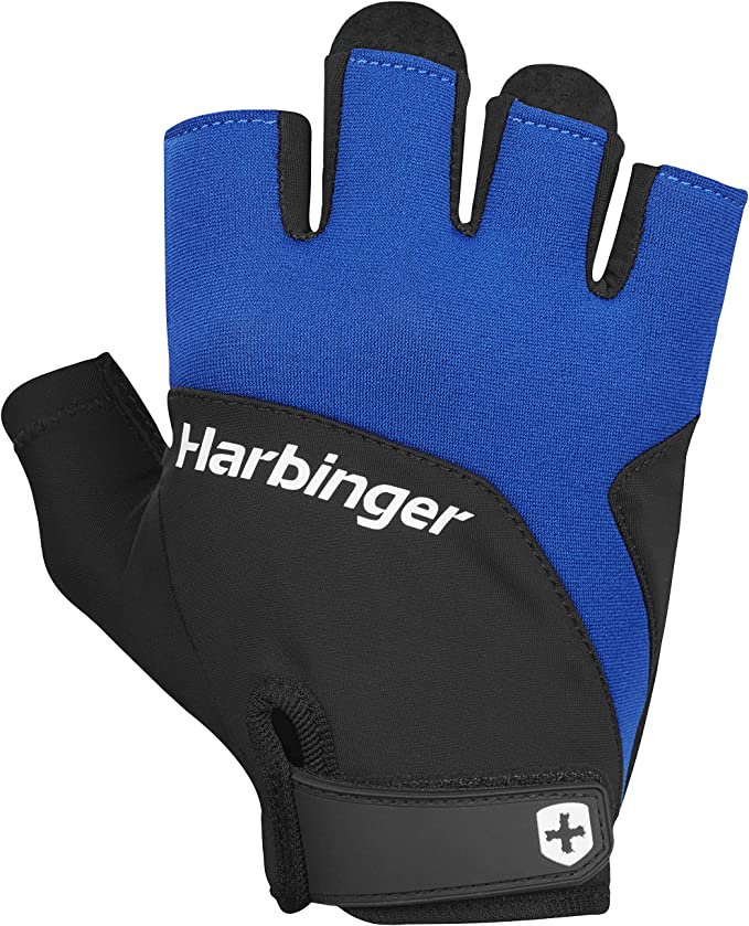 Harbinger Unisex Training Grip Gloves 2.0 - Weightlifting & CrossFit Workout Gloves for Men & Women - Breathable Blue Gym Gloves for Strength Training, Powerlifting & Fitness